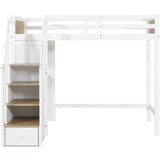 Lumor Postelja Mezzanine iz lesa - 90x200 cm - z mizo, policami in stopnicami za shranjevanje - bela, (22155796) | Shoptok.si
