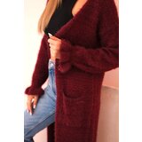 Kesi Włoski Long cardigan for women made of mohair with pockets plum | shoptok.hr