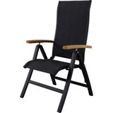 SUNFUN melina sklopiva stolica s pozicijama (š x d x v: 63 x 69 x 110 cm, tikovina/tekstil/aluminij, crne boje, s podesivim naslonom za leđa) | shoptok.hr
