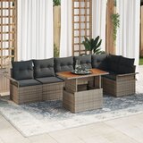 vidaXL vrtna garnitura Set 7 Siva Poli ratan, kaljeno steklo Vrtne mize | Shoptok.si