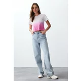 Trendyol Pink Gradient Transitional Relaxed Fit/Crop Knitted T-Shirt
