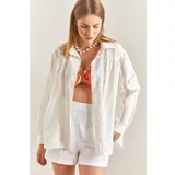 Bianco Lucci Women's Intermediate Lace Patterned Linen Shirt
