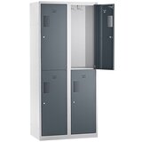 eurokraft basic Garderobna omara AMSTERDAM, predelki s polovično višino, širina 800 mm, 4 predelki, svetlo sive / bazaltno sive barve | Shoptok.si