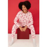 Trendyol Pink 100% Cotton Christmas Theme with Print Tshirt-Pants, Knitted Pajamas Set | Shoptok.si