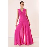 By Saygı Low-Collection Front Back V-Neck Lined Chiffon Jumpsuit. | shoptok.hr