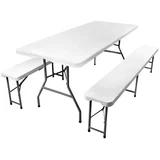 Sklopivi Plastični Sto sa Klupama Beli 180cm