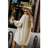 numoco basic 628-1 Fashionable oversized cardigan with a decorative brooch and practical pockets - beige | Shoptok.si