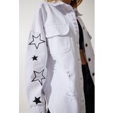  Women's White Star Embroidered Oversize Shirt Jacket | Eponuda.ba