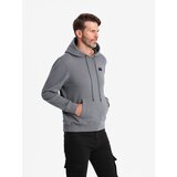 Ombre Men's kangaroo sweatshirt with hood and metal pin - grey Cijene