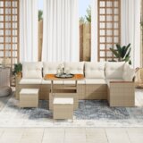 vidaXL 9-dijelni vrtni kauč set s jastucima u bež poli ratan i akaciji | shoptok.hr