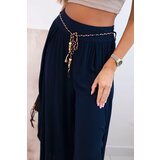 Kesi Włoski Women's viscose trousers with leg slit navy blue | shoptok.hr