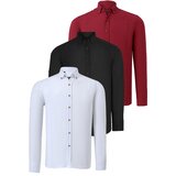 Dewberry TRIPLE SET G721 MEN'S SHIRT-BLACK-WHITE-BURGUNDY Cene