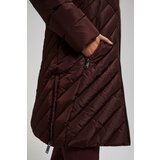 Marisse Long Quilted Jacket With Hood, Brown Cene