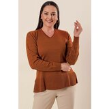 By Saygı V-neck Acrylic Sweater with Patterned Sleeves and slits at the sides, Plus Size Acrylic Sweater with Tile. Cene