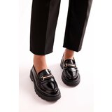 Shoeberry Women's Choc Black Patent Leather Thick Sole Buckle Loafer Black Patent Leather Cene