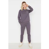 Trendyol Anthracite Basic Raised Printed Knitted Tracksuit Set