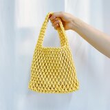 Venisymlis Ženska Ročno Tkana Rumena Mini Torbica - Korejski Slog, Votla Mrežasta Oblika, Primerna Za Plažo, Nakupovanje In Vsakodnevno Uporabo, (22070046) | Shoptok.si