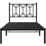 vidaXL Kovinski posteljni okvir z vzglavjem črn 75x190 cm | Shoptok.si