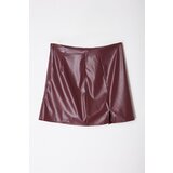 Trendyol Claret Red Faux Leather Slit Mini Skirt | shoptok.hr