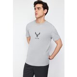 Trendyol Men's Gray Regular/Normal Fit Deer Embroidered 100% Cotton T-Shirt Cene