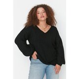 Trendyol Curve Black Lace Detailed V Neck Knitwear Sweater Cene