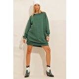 Trend Alaçatı Stili Women's Walnut Green Crew Neck Oversized Sweatshirt Dress Cene