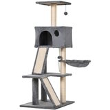 PawHut praskalno drevo z visečim ležiščem za mačke in dvema plišastima podstavkoma iz sive in sisalove vrvi 60x49x130 cm, (20746054) | Shoptok.si
