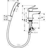 Hansgrohe enoročna armatura za bide Talis E z ročno prho, cevjo in zgornjim delom sifona (71729000) | Shoptok.si