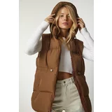 Happiness İstanbul Women's Caramel Hooded Inflatable Vest