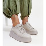 Karino Dark beige leather sneakers with rhinestones | shoptok.hr