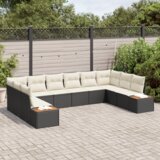 vidaXL 10-delni vrtnarski kavč set z blazinami črnega poly ratana akacije | Shoptok.si
