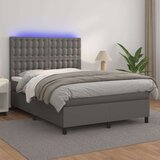 vidaXL Box spring postelja z vzmetnico LED siva 140x190cm um | Shoptok.si