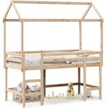  Krevet na kat s ljestvama i krovom 90x200 cm od borovine | shoptok.hr