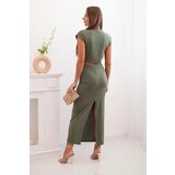 Kesi Włoski Women's set with a blouse featuring a decorative buckle and a fitted skirt khaki | shoptok.hr