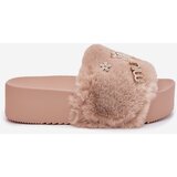 Boto Women's Platform Slippers With Fur And Gold Accessories Beige Livira | shoptok.hr
