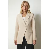 Happiness İstanbul Women's Cream Double Breasted Collar One-Button Blazer Jacket