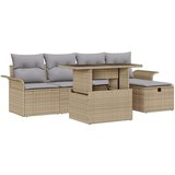  6-dijelni vrtni sofa set s jastučićima bež poli ratan 2-sjedalni vrtni sofa sa skladištem i jastučićima bež poli ratan Cijene