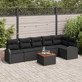 vidaXL 7 delni vrtni sofa set z blazinami črna poli ratan akacija Cene