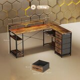  Igraći stol L-oblikovan s utičnicom LED rasvjeta 4 ladice stalak za monitor 155x110x91 4 cm smeđa | shoptok.hr