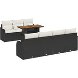vidaXL set vrtnih sofa od 8 dijelova s jastučićima Crni poli ratan akacija, dvosjed vrtna sofa s jastučićima Crni poli ratan Cijene