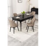 Hanah home trpezarijski set Rax, sto na razvlačenje i 4 stolice, ploča u dekoru crnog mermera, kapućino tkanina Babyface | Eponuda.com