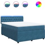 vidaXL Box spring postelja z vzmetnico modra 160x200 cm žamet | Shoptok.si