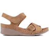 Shelvt Women's camel wedge sandals | Shoptok.si