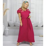 Pri Long dress tied at the waist with short sleeves with frill CELINA | shoptok.hr