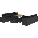 vidaXL 11-delni set vrtnih sof z blazinami črn poly ratan akacija, 3-delni set vrtne jedilnice z blazinami črn poly ratan akacija Cene