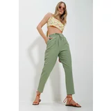 Trend Alaçatı Stili Women's Green Elastic Waist Double Pocket Woven Trousers