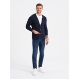Ombre Men's structured cardigan sweater with pockets - navy blue cene