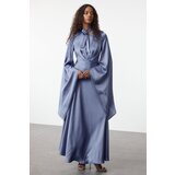 Trendyol Blue Rose Accessory Satin Woven Evening Dress