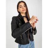 Fashion Hunters Black eco-leather jacket with pockets Cene