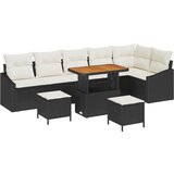 vidaXL 9-dijelni vrtni sofa set s jastučićima crni poliratan akacija, 2-sjedalni vrtni kauč s jastučićima crni poliratan, 3-dijelni vrtni set za objedovanje s jastučićima crni poliratan akacija | shoptok.hr